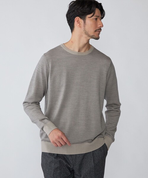 ニット SHIPS: 16ゲージ バーズアイ クルーネック ニット メンズ 【graphite】