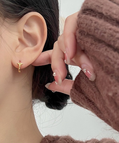 NO WAY ピアス /Bz/クロスアキリングミニフープピアス/ペア(RZ