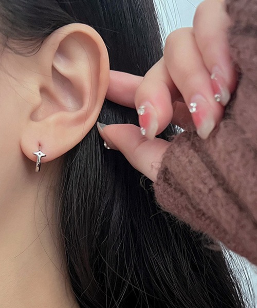 NO WAY ピアス /Bz/クロスアキリングミニフープピアス/ペア(RZ