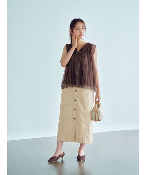 ブラウス シャツ チュールプリーツブラウス「低身長・小柄女性