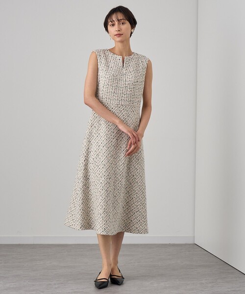 ANAYI アナイ ニット ワンピース Aライン 膝丈ラメ入り総柄