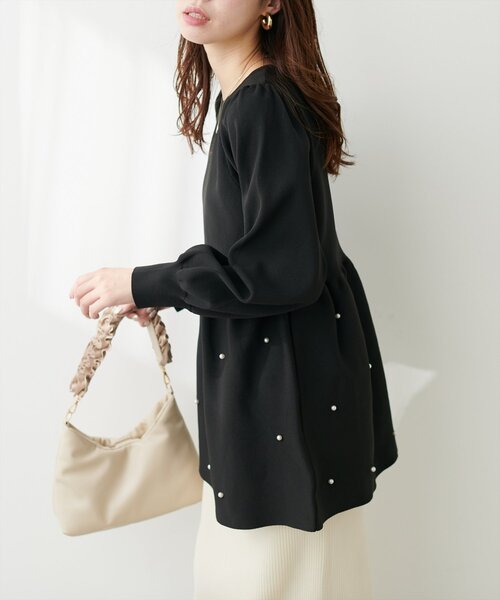natural couture ニット 「mamamo」パール付きペプラムニット