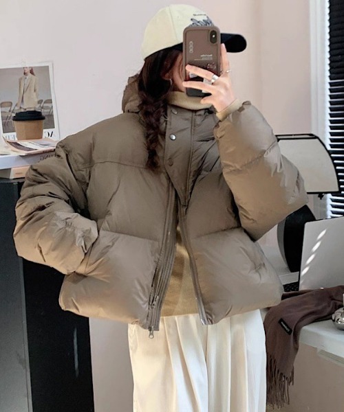 H.TOKYO ダウンコート ダウンジャケット 短丈フード付き中綿ダウン