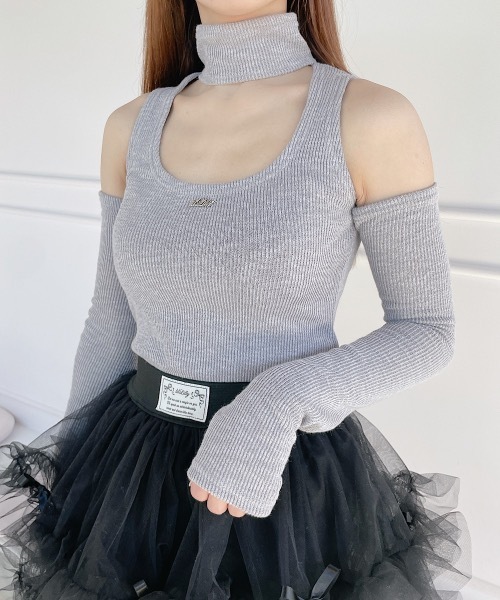 tシャツ チョーカーリブニットトップス レディース
