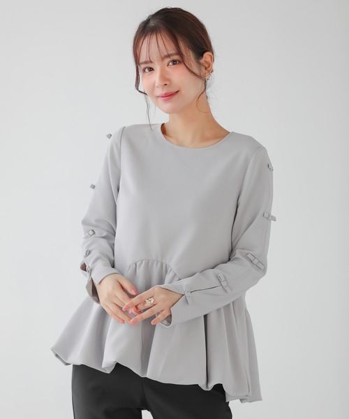 Fit more（フィットモア） 袖リボンウェーブ切り替えバルーントップス
