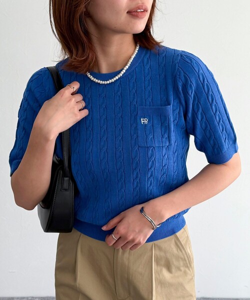 ニット セーター FR刺繍ケーブル柄ポケ付きプルオーバー レディース fredy emue ニット セーター FR刺繍ケーブル柄ポケ付きプル