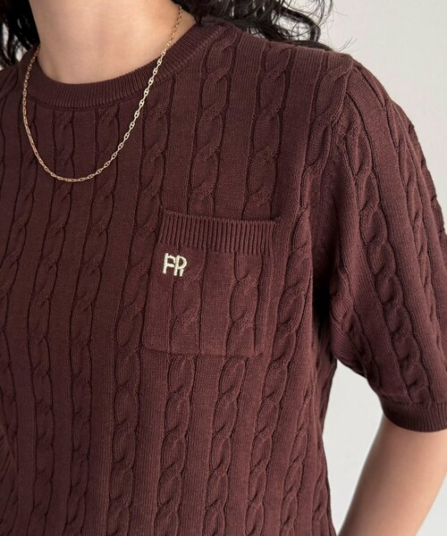 ニット セーター FR刺繍ケーブル柄ポケ付きプルオーバー レディース fredy emue ニット セーター FR刺繍ケーブル柄ポケ付きプル