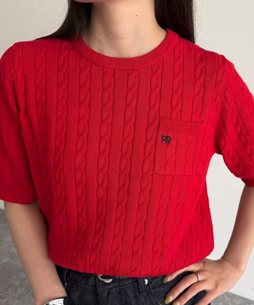 ニット セーター FR刺繍ケーブル柄ポケ付きプルオーバー レディース fredy emue ニット セーター FR刺繍ケーブル柄ポケ付きプル