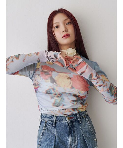 jouetie（ジュエティ） tシャツ フラワーパターンシアートップス
