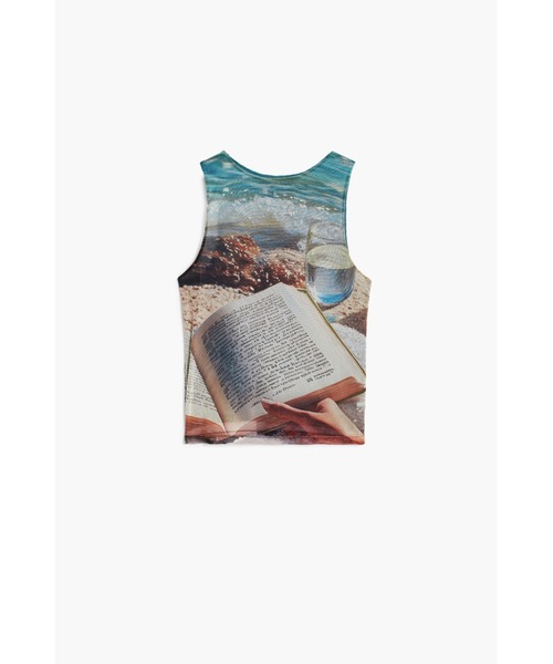 tシャツ ビーチリーディングプリントタンクトップ ノースリーブlibro レディース