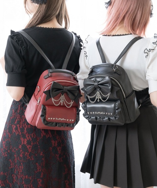DearMyLove デイバック リュック リボンチェーンフリルハートスタッズ