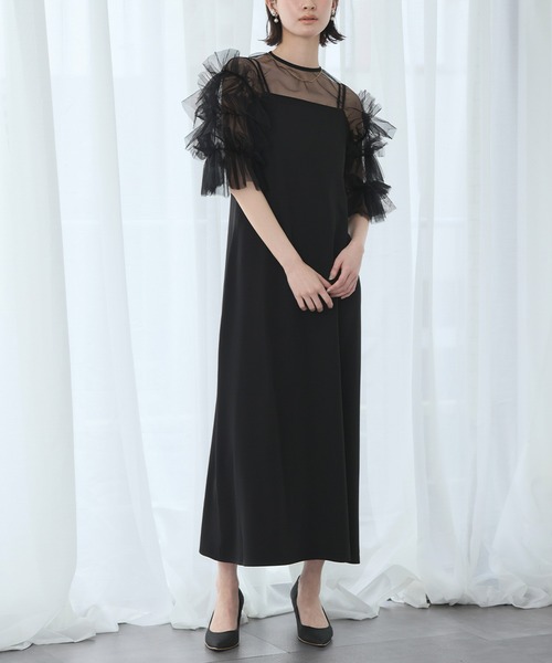 LOWO ブラウス シャツ シースルートップス 半袖 チュール フリル