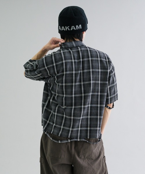 シャツ 「EPNK」Damage half sleeve check shirt / ダメージハーフ
