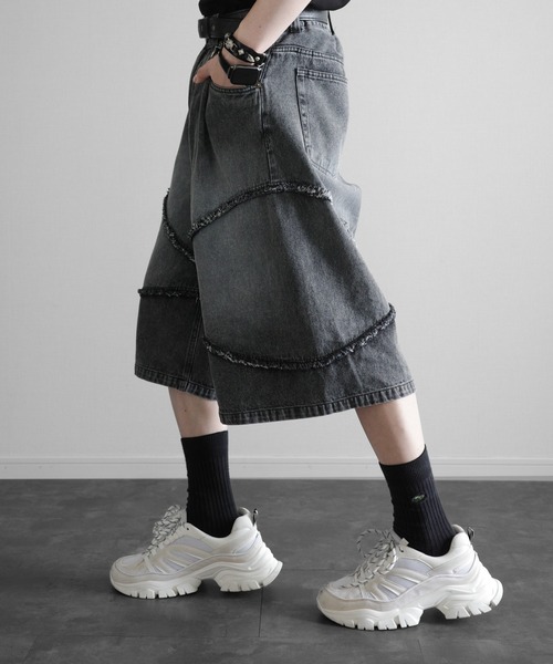 KUUUPY ジーンズ Fringe Baggy Half Denim Pants - フリンジ
