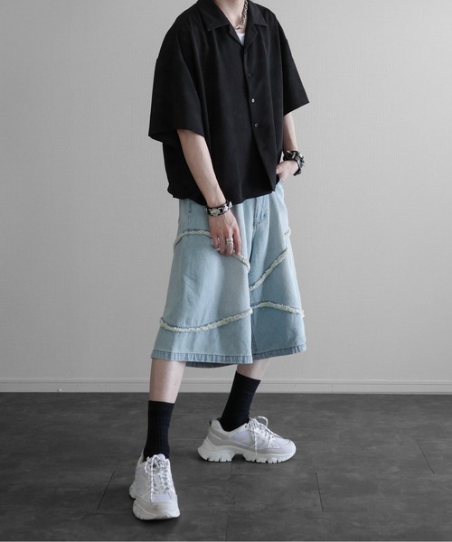 KUUUPY ジーンズ Fringe Baggy Half Denim Pants - フリンジ