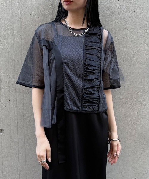 ブラウス シャツ 「＆g’aime」MIXアシンメトリーブラウス MIX Asymmetrical Blouse レディース セール】【&g'aime】MIXアシンメトリーブラウス MIX