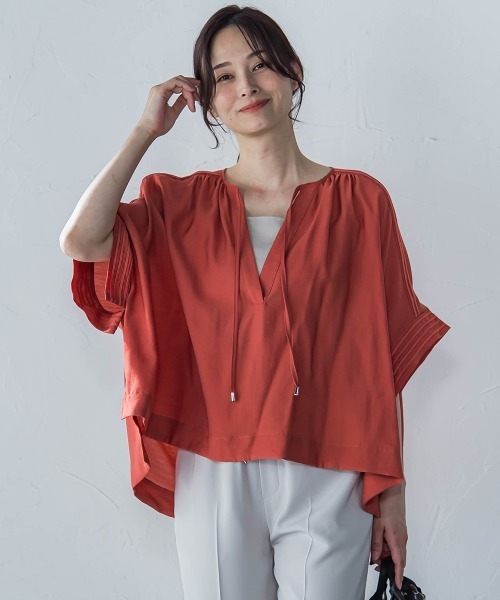 ブラウス シャツ 「一部店舗限定販売」タック袖エアリーブラウス「手洗い可能」 レディース