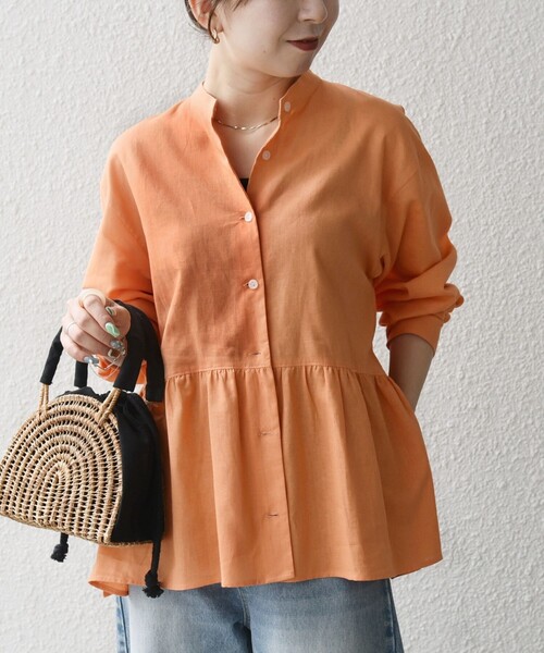 SHIPS any ブラウス シャツ any:「洗濯機可能」リネン ミックス リボン