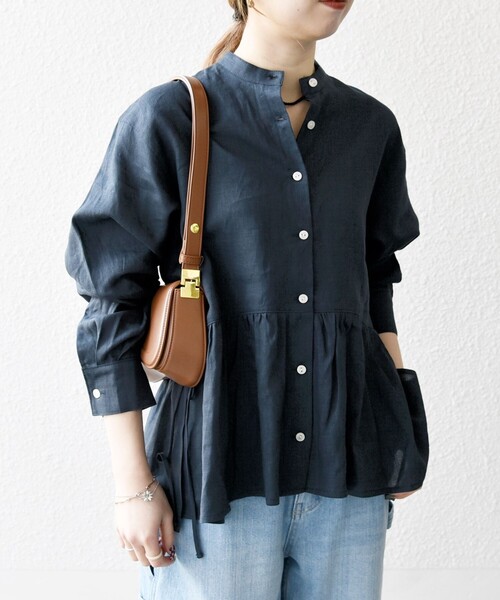 SHIPS any ブラウス シャツ any:「洗濯機可能」リネン ミックス リボン