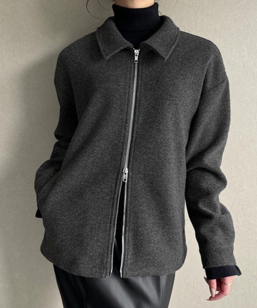 「JUNOAH」 ジップアップブルゾン LARGE ブラック レディース_画像2