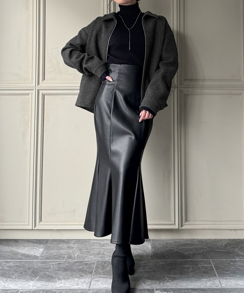 「JUNOAH」 ジップアップブルゾン LARGE ブラック レディース_画像4