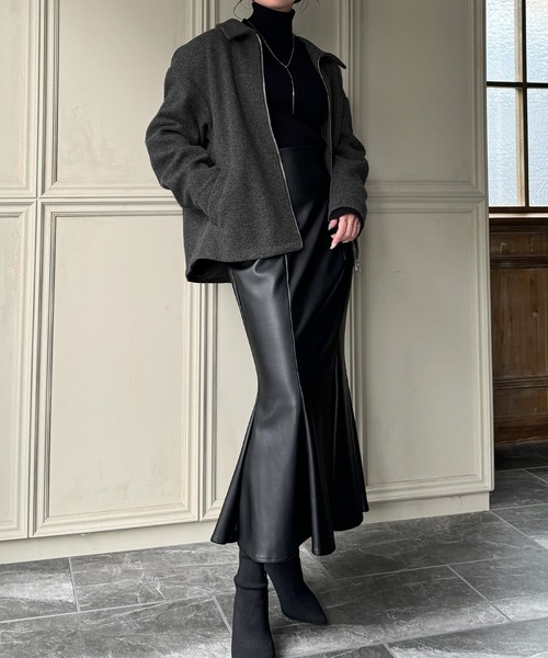 「JUNOAH」 ジップアップブルゾン LARGE ブラック レディース_画像5