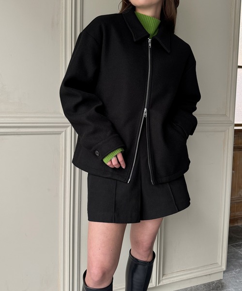 「JUNOAH」 ジップアップブルゾン LARGE ブラック レディース_画像8