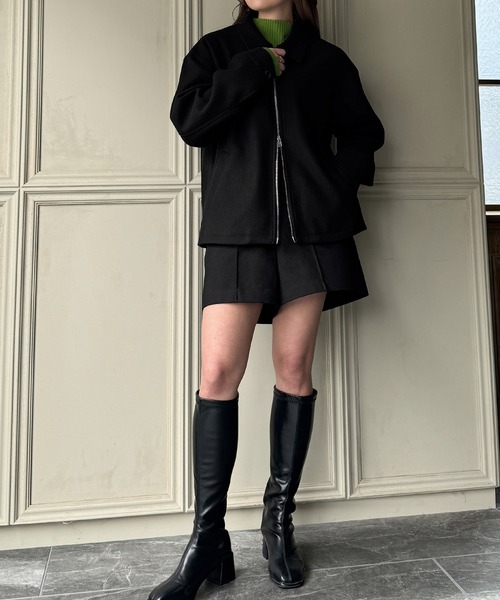 「JUNOAH」 ジップアップブルゾン LARGE ブラック レディース_画像9