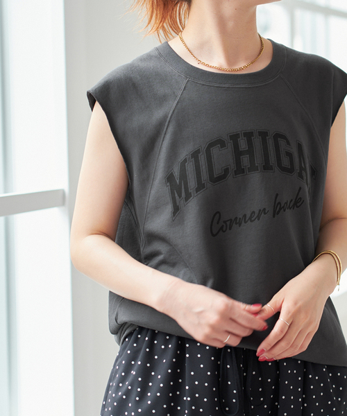 tシャツ ミニ裏毛ロゴノースリーブプルオーバー レディース