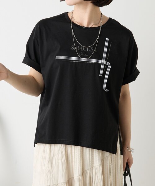 tシャツ ラインテープロゴカットソー レディース
