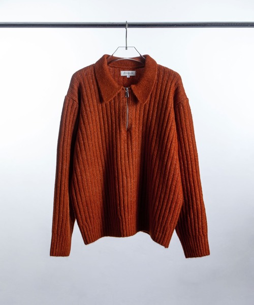 ZIP FIVE -White Line- 長袖ニット MEDIUM オレンジ メンズ : ZOZOTOWN