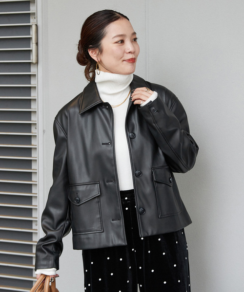 ベーセーストック（B．C STOCK）/フェイクレザーボクシーカバーオール B.C STOCK（ベーセーストック） カバーオール フェイクレザーボクシー