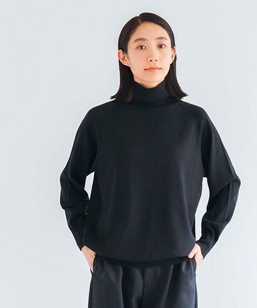 D ニット セーター ウォッシャブルウールエルボーパッチ レディース