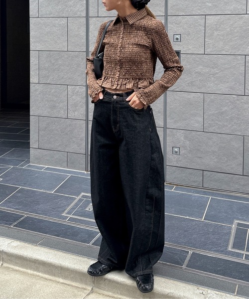 feepur（フェピュール） ブラウス シャツ シャーリングショート 