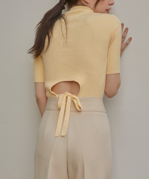 「ACYM」 半袖ニット FREE イエロー レディース_画像4