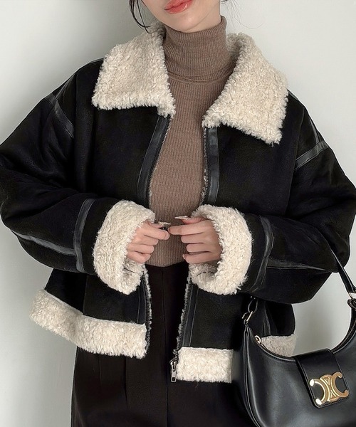 Meiru ムートンコート ボアコート ショートフェイクムートンボア