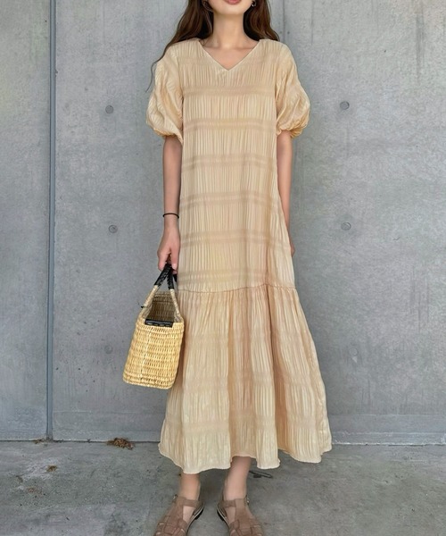 「LAUIR」 半袖ワンピース MEDIUM ベージュ レディース_画像8