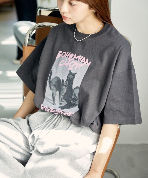 「PUBLUX」 半袖Tシャツ SMALL チャコールグレー レディース_画像4