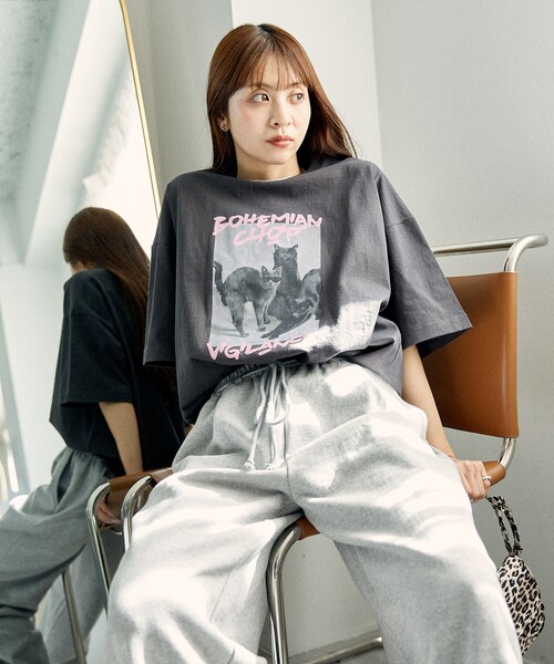 「PUBLUX」 半袖Tシャツ SMALL チャコールグレー レディース_画像8