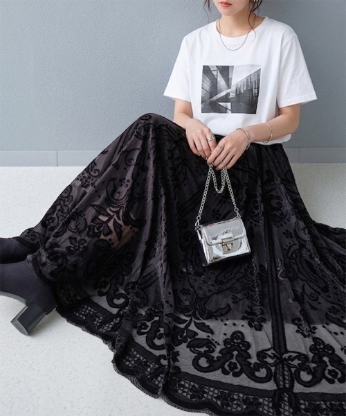 スカート シアー チュールジャガードロングスカート : ZOZOTOWN Yahoo