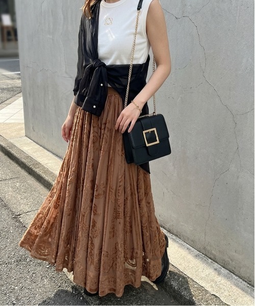 スカート シアー チュールジャガードロングスカート : ZOZOTOWN Yahoo