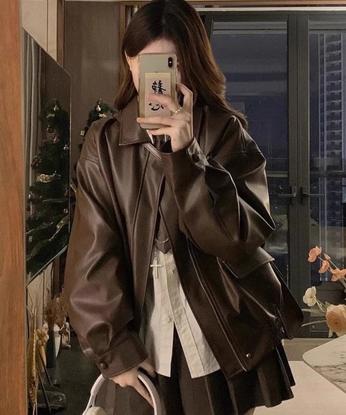lulufa コート アウター PU オーバーサイズ フェイクレザー ジャケット