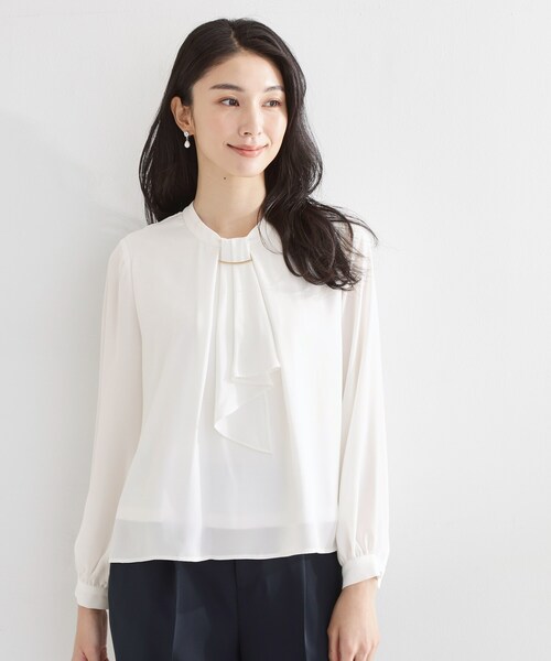 THE SHOP TK ブラウス シャツ バー付きラッフルタイブラウス