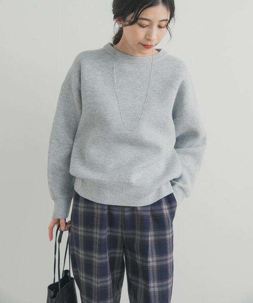 【グレー】針抜きシアーメタリックアメスリニット Mili affinity ニット セーター シアーサイドシャーリングアシメニット