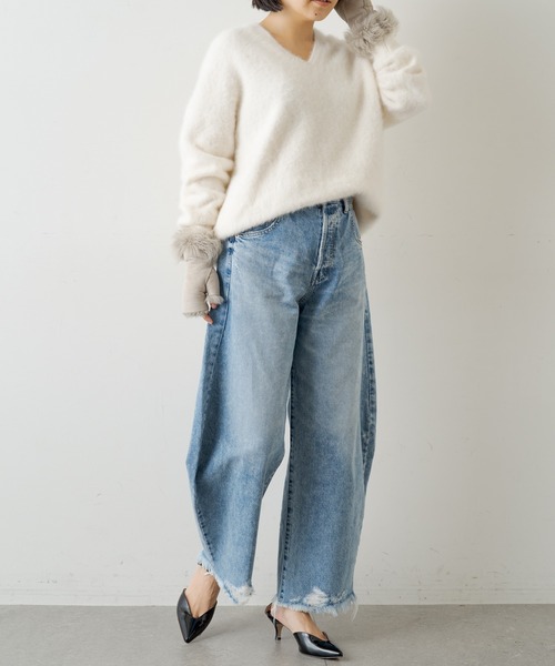 【Whim Gazette 】ドロストデニム ブルー　38 Whim Gazette」 デニムパンツ 38 ブルー レディース ドロストデニム