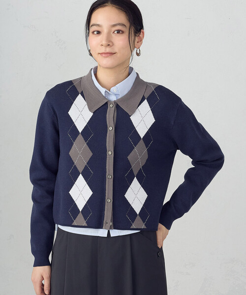 みゃお出品 COMME CA ISM（コムサイズム） カーディガン アーガイル襟付き