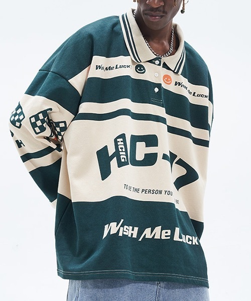 「HARSH AND CRUEL」 長袖ポロシャツ M グリーン メンズ_画像6