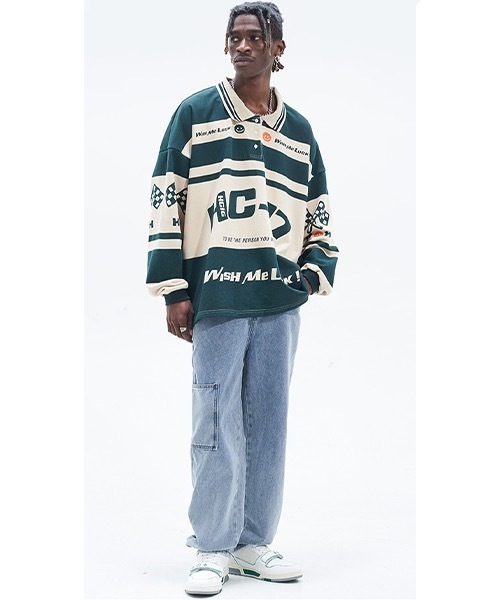 「HARSH AND CRUEL」 長袖ポロシャツ M グリーン メンズ_画像7