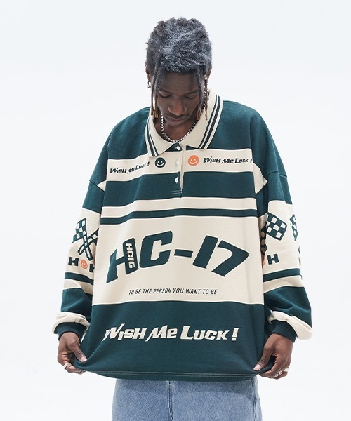 「HARSH AND CRUEL」 長袖ポロシャツ M グリーン メンズ_画像9