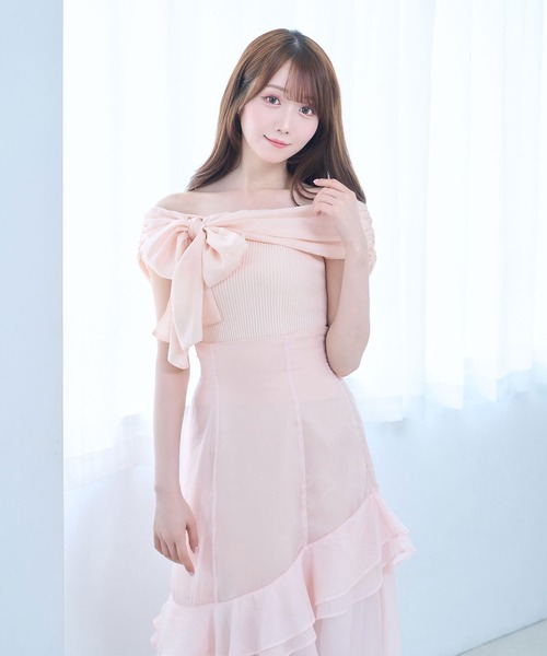 Rose Muse（ロゼミューズ） Airly ribbon off shoulder tops